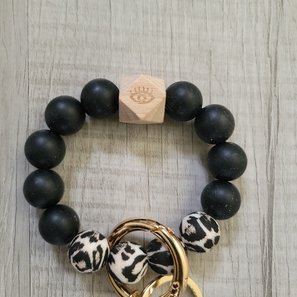 Animal Print Wood Silicone Beaded Keychain w/ Third Eye - Picture 2 of 5